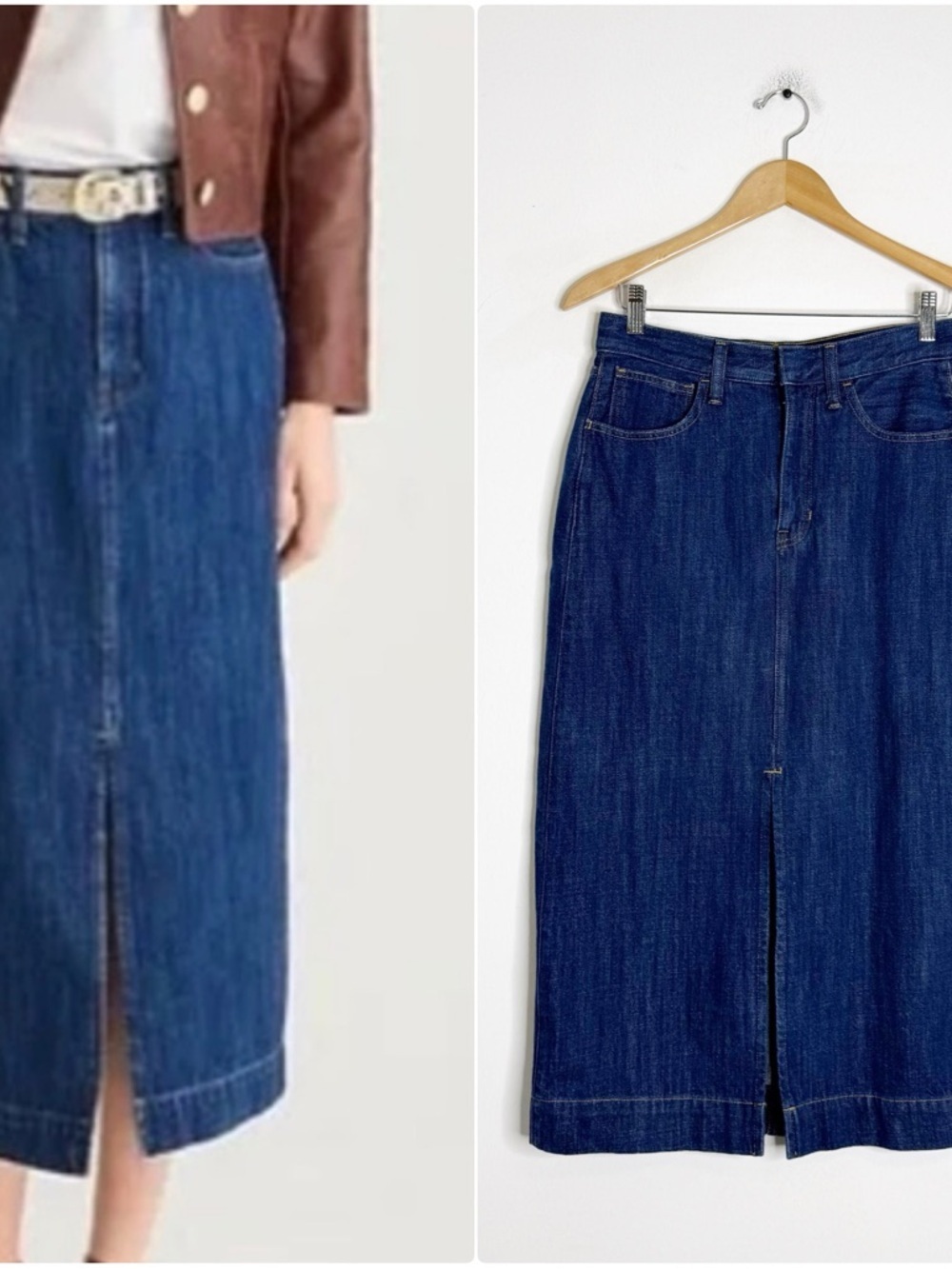 J.Crew Denim Maxi Skirt BY456 Size 27 Dark Wash High Rise Front Slit 100% Cotton